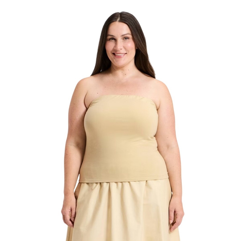 A New Day Women's Tan Strapless Tailored Side Zip Tube Top Size XXL